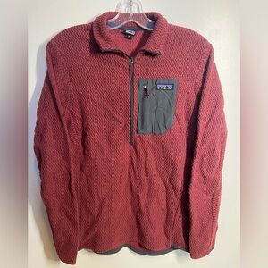 Patagonia Half Zip-Up Sweater in Deep Red and Gray